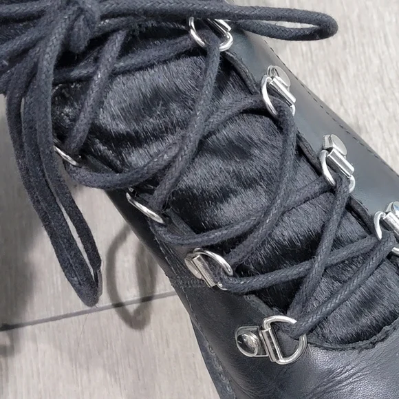 STEVE MADDEN Boom Chunky Leather Fur Tongue Lace Up Hiker Ankle Boots 6M - Picture 7 of 11